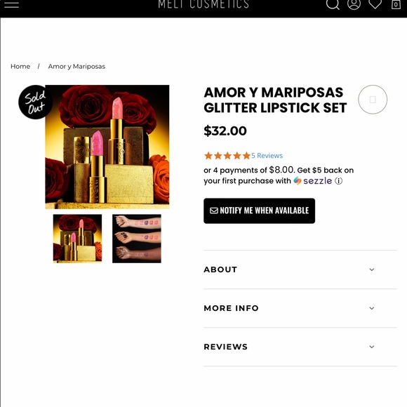Melt Cosmetics ❤️Amor Mariposas Glitter Lipstick Set - Picture 2 of 3